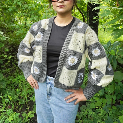 Gray Patch Daisy Cardigan