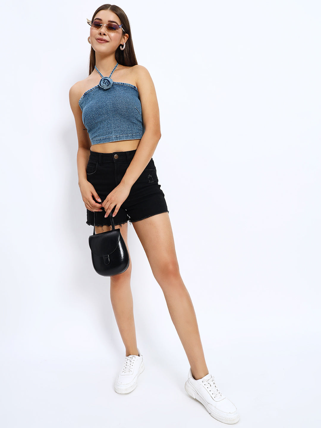 Denim Rose Bow Halter Top