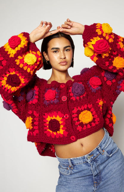 Exclusive Red Multirose Cardigan