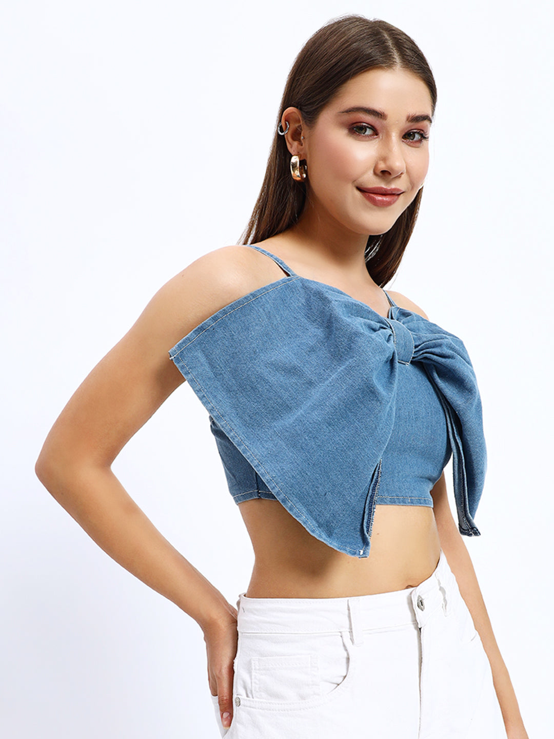 Denim Front Bow Cami Top