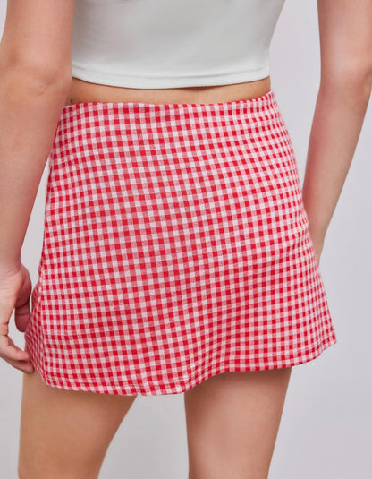 Red midi Ghingham Skort