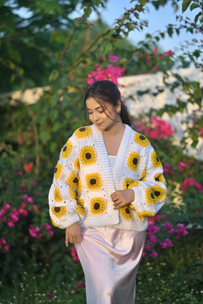 White Picnic Granny Cardigan