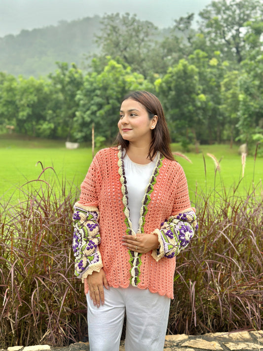 Intarsia Cardigan - Peach