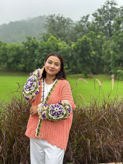 Intarsia Cardigan - Peach