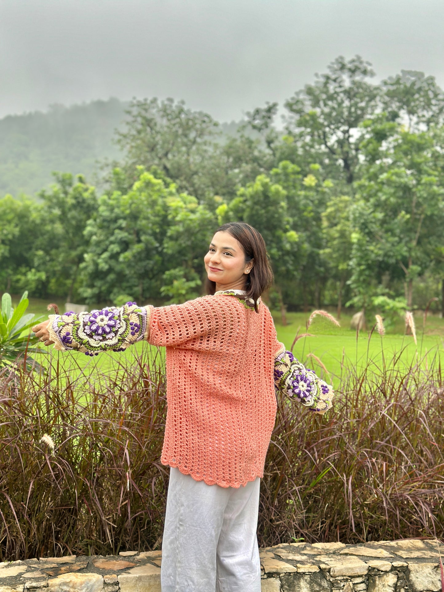 Intarsia Cardigan - Peach