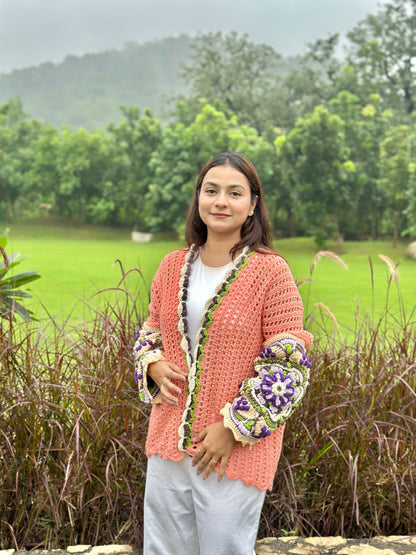 Intarsia Cardigan - Peach