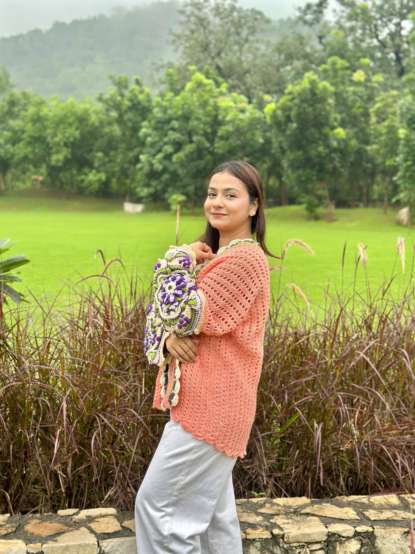 Intarsia Cardigan - Peach