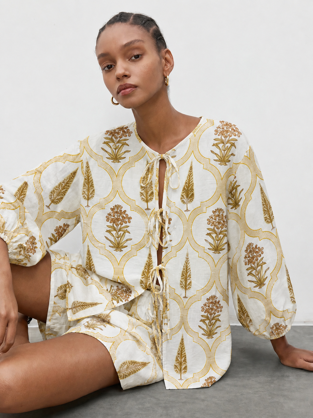 Women's Ivory Mughal Floral Printed Cotton Co-Ord Set