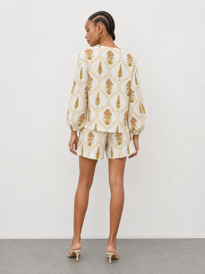 Women's Ivory Mughal Floral Printed Cotton Co-Ord Set