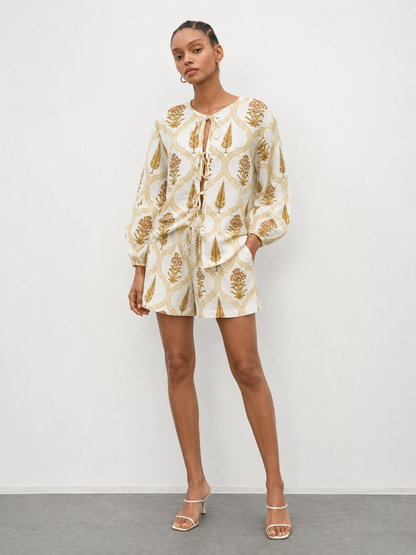 Women's Ivory Mughal Floral Printed Cotton Co-Ord Set