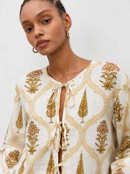 Women's Ivory Mughal Floral Printed Cotton Co-Ord Set