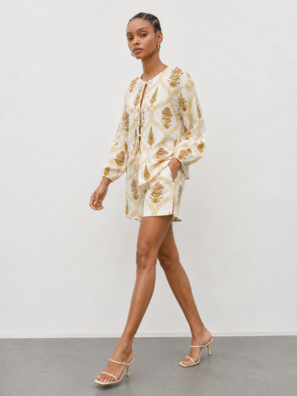 Women's Ivory Mughal Floral Printed Cotton Co-Ord Set