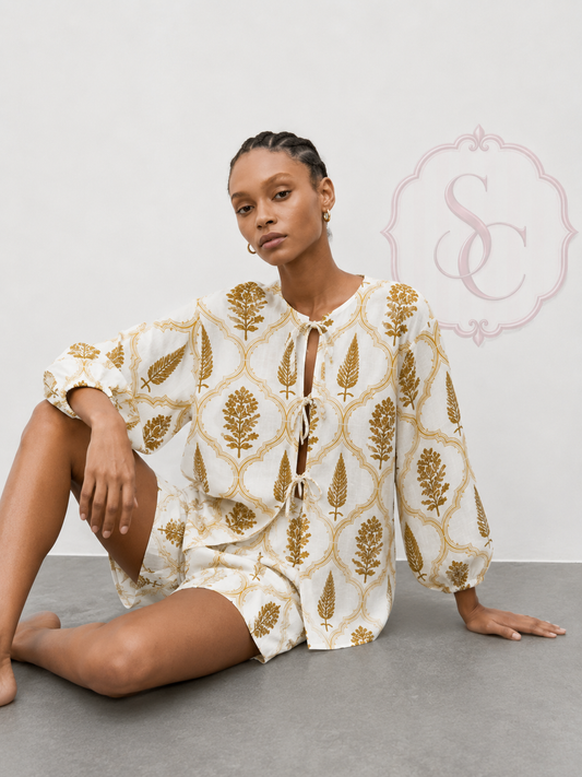 Women's Ivory Mughal Floral Printed Cotton Co-Ord Set