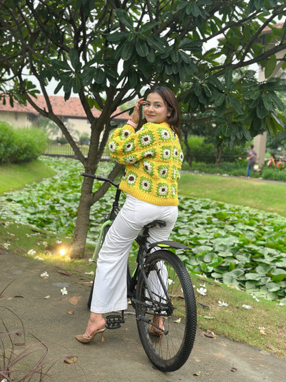 Lime Love Patch Handmade Cardigan