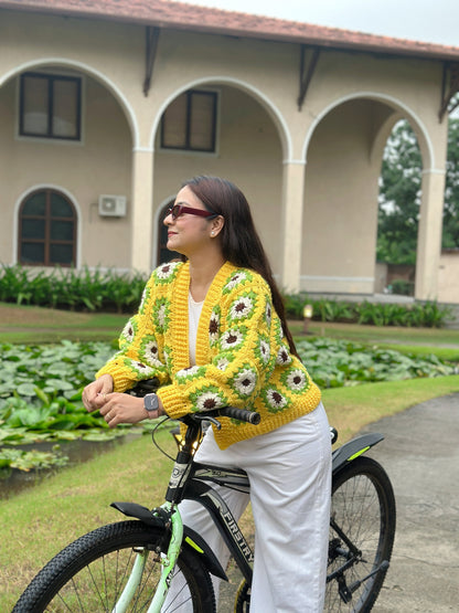 Lime Love Patch Handmade Cardigan