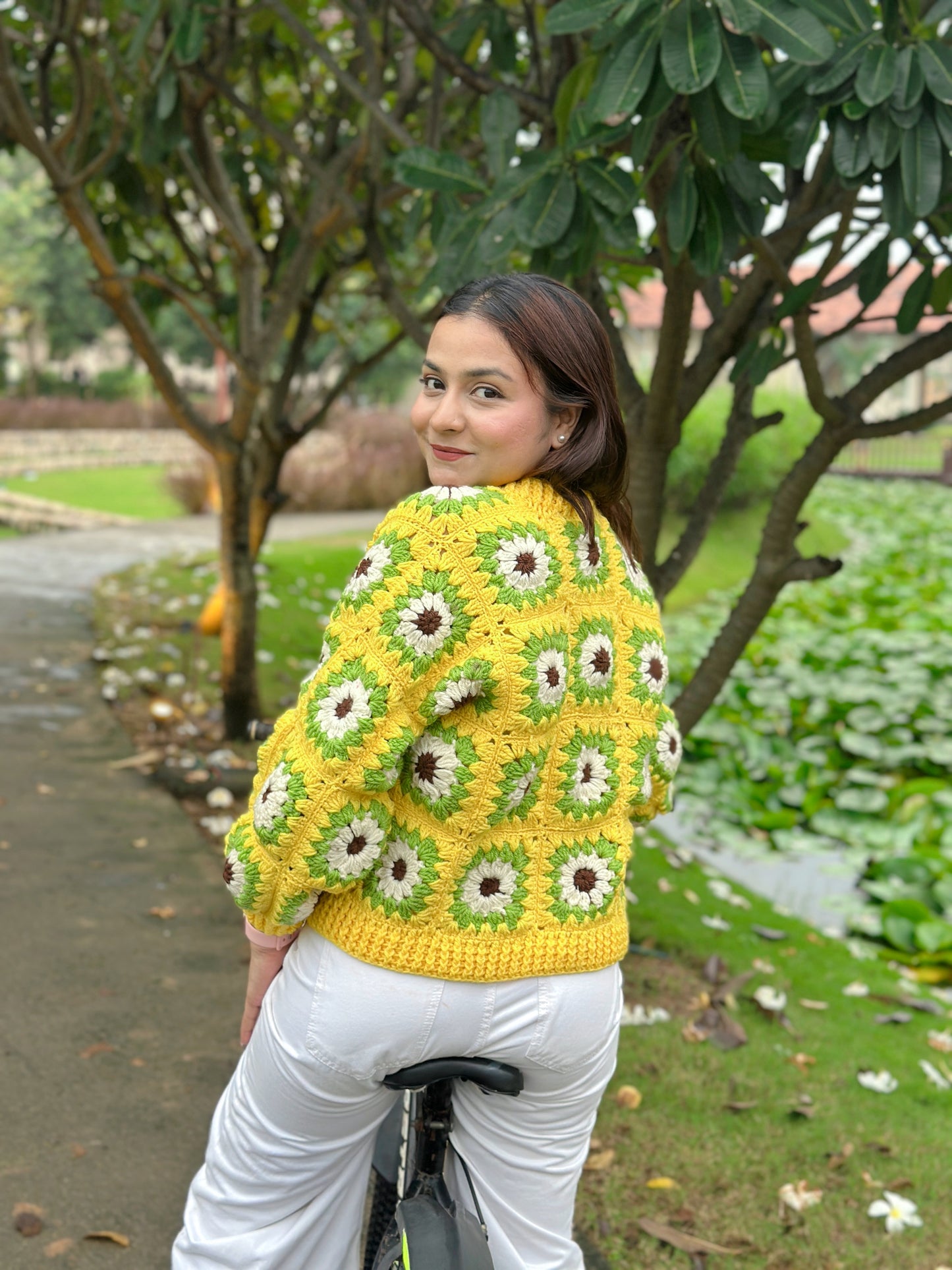 Lime Love Patch Handmade Cardigan