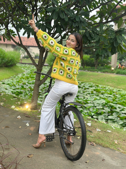 Lime Love Patch Handmade Cardigan