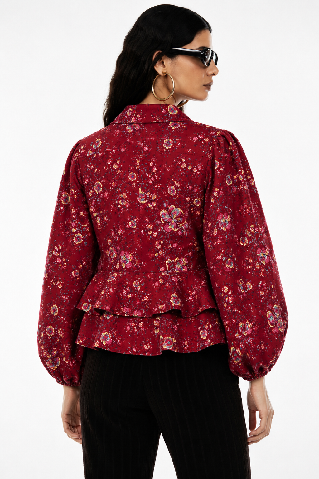 Women's Maroon Floral Tie-Up Peplum Top