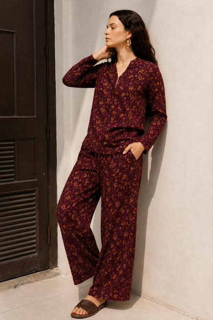 Maroon Paisley Printed Kurta & Pants Co-Ord Set