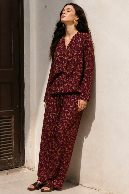 Maroon Paisley Printed Kurta & Pants Co-Ord Set