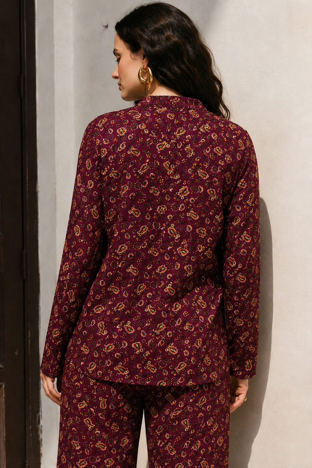Maroon Paisley Printed Kurta & Pants Co-Ord Set