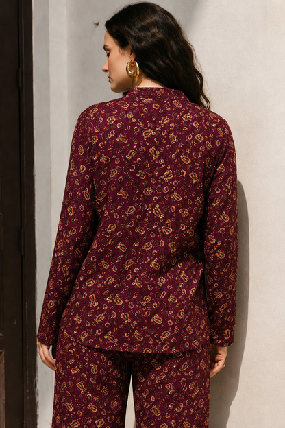 Maroon Paisley Printed Kurta & Pants Co-Ord Set