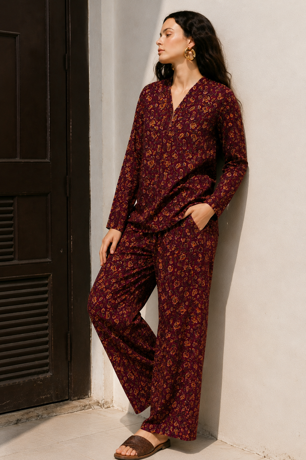 Maroon Paisley Printed Kurta & Pants Co-Ord Set