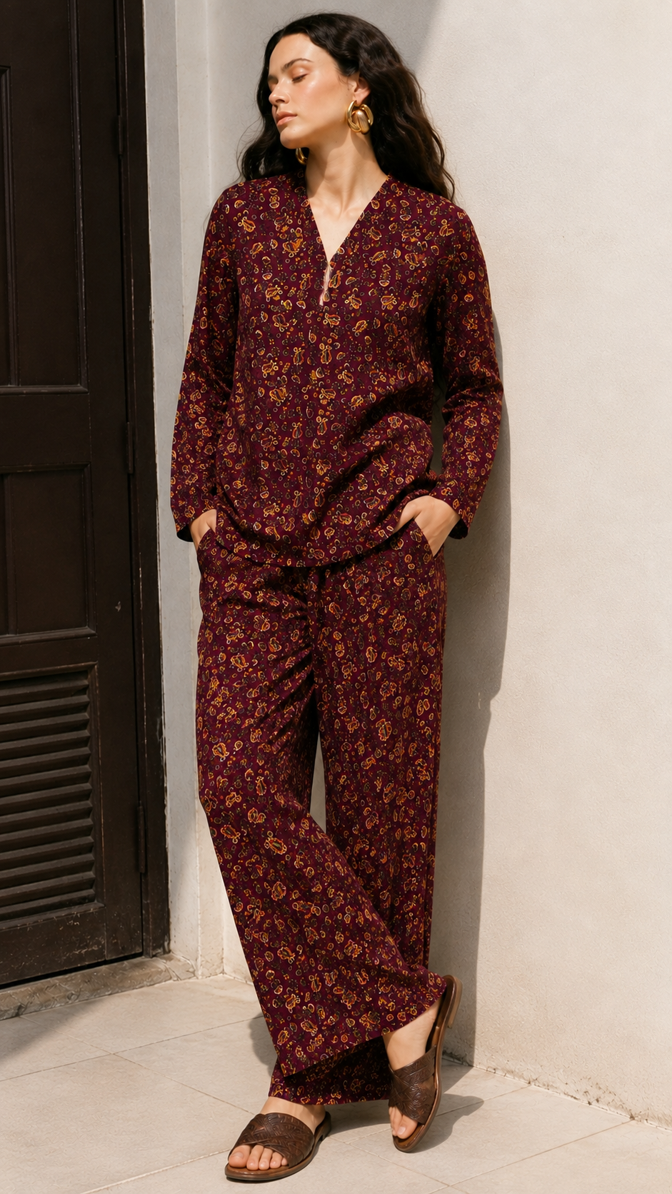 Maroon Paisley Printed Kurta & Pants Co-Ord Set