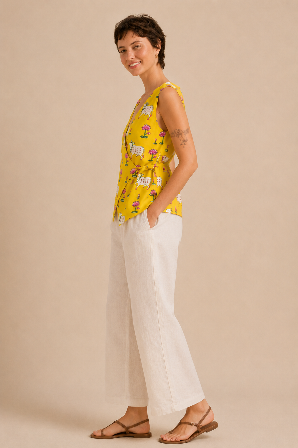 Pichwai Print Kurti - Yellow
