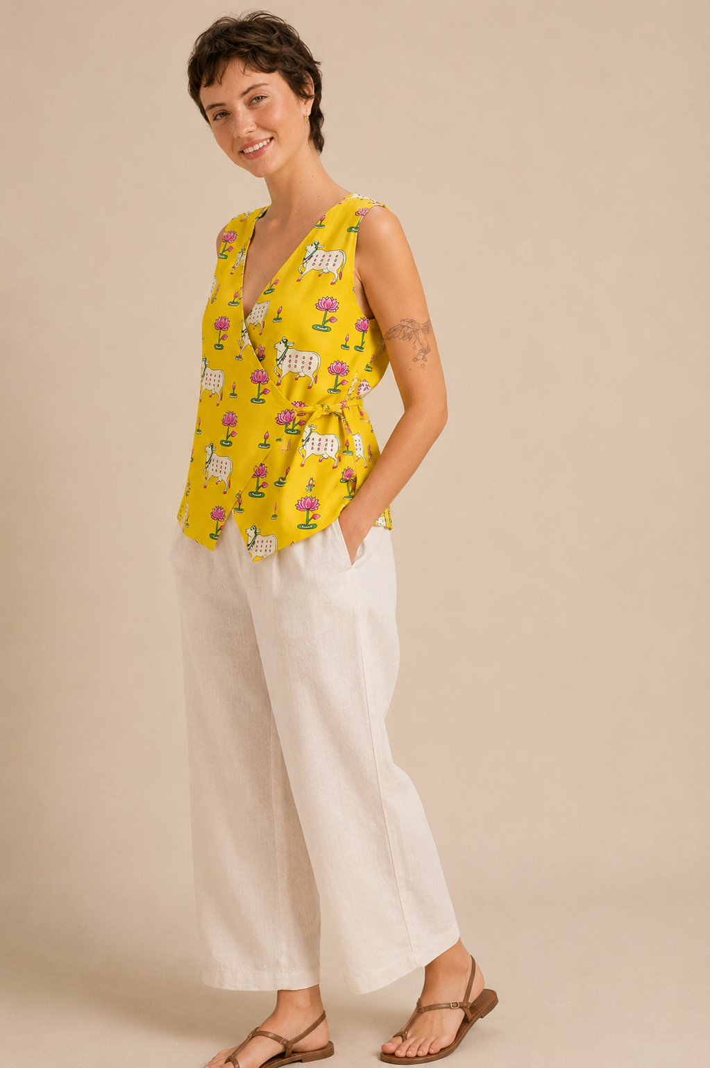 Pichwai Print Kurti - Yellow