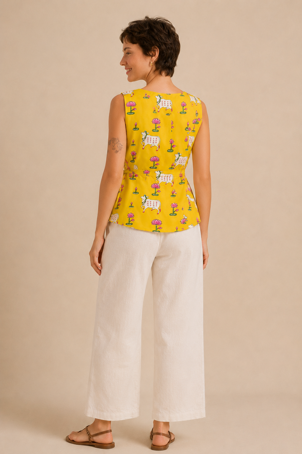 Pichwai Print Kurti - Yellow