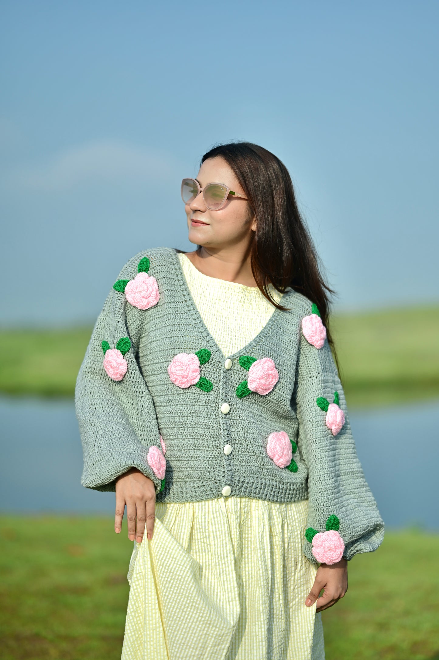 Pink Rose Grey Cardigan