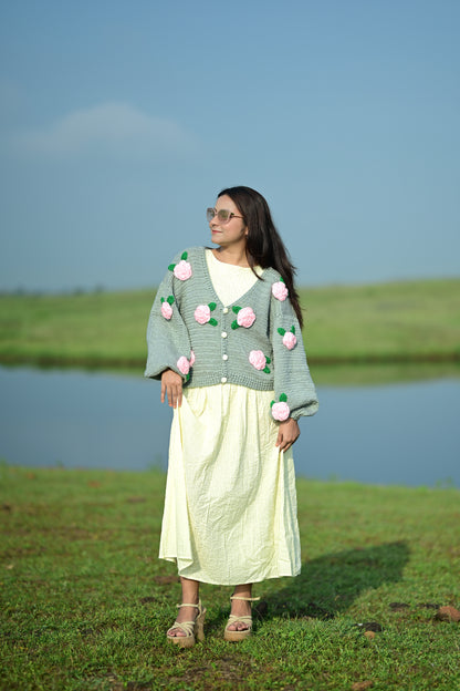 Pink Rose Grey Cardigan