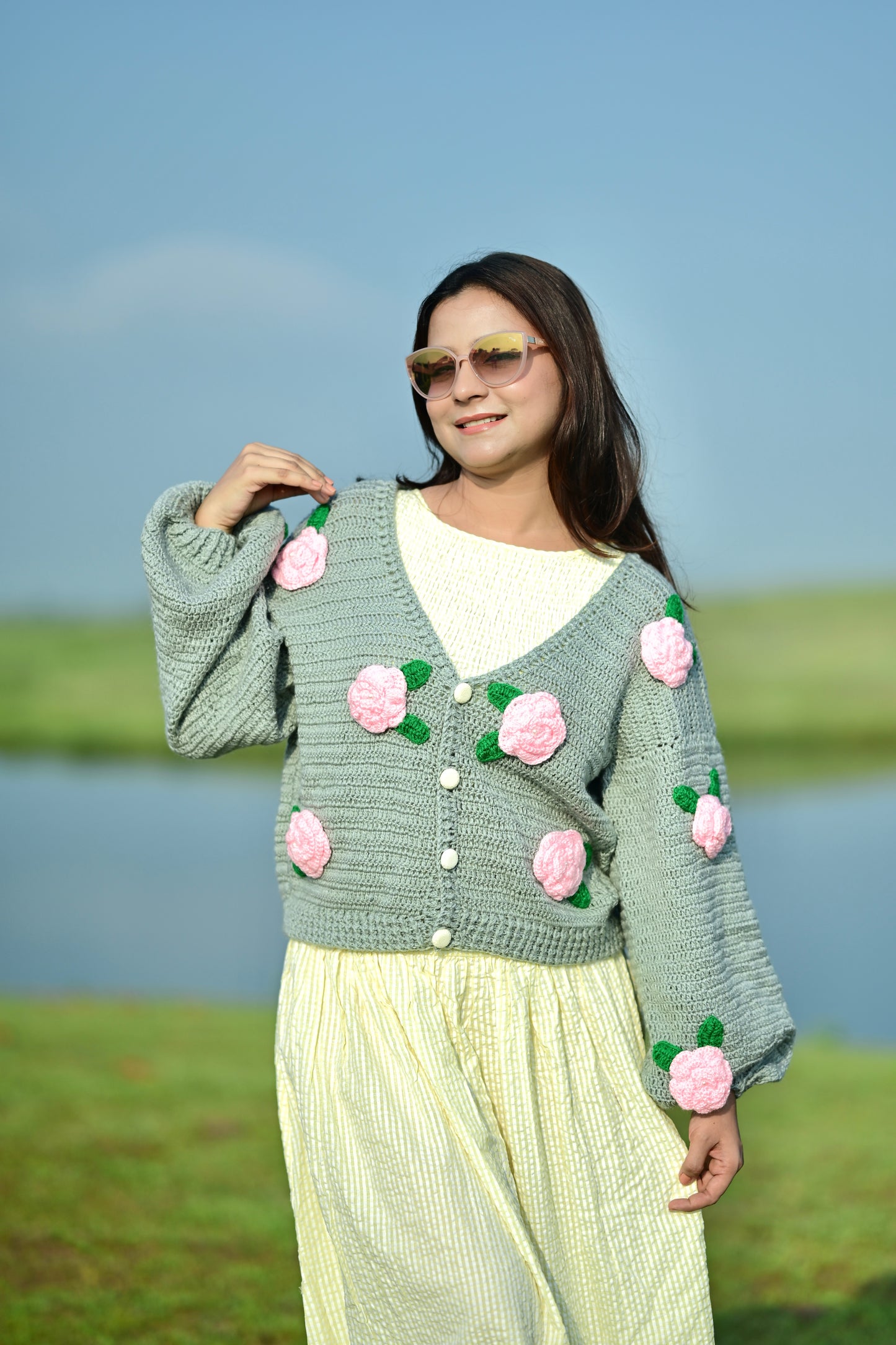 Pink Rose Grey Cardigan