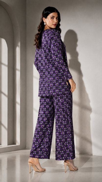 Women’s Purple Printed Kurta Pant Co-ord Set