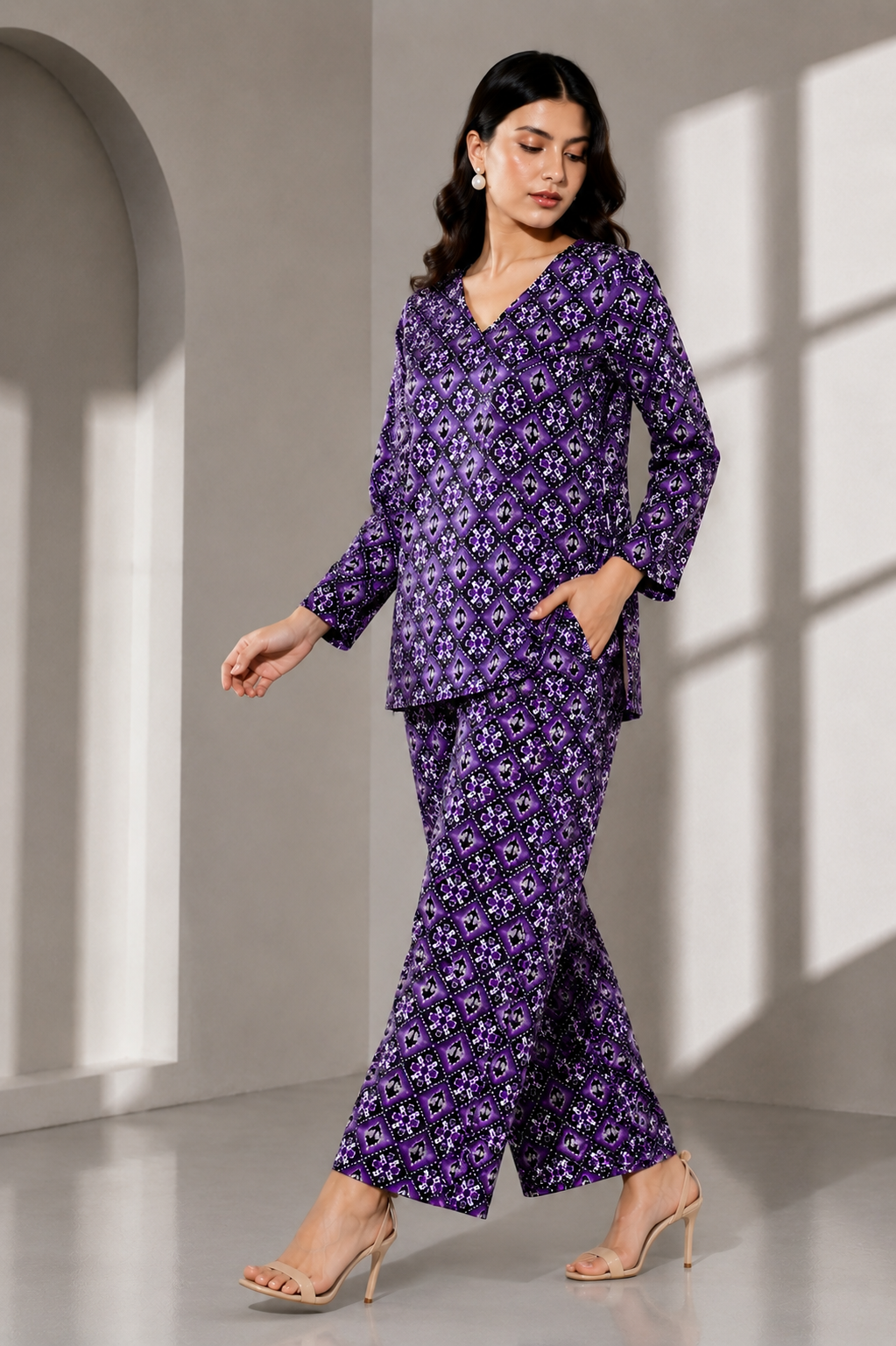 Women’s Purple Printed Kurta Pant Co-ord Set