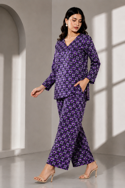 Women’s Purple Printed Kurta Pant Co-ord Set