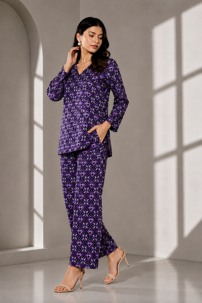 Women’s Purple Printed Kurta Pant Co-ord Set