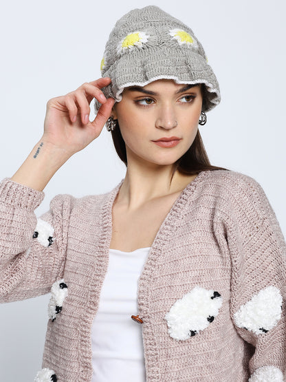 Grey Daisy Beanie