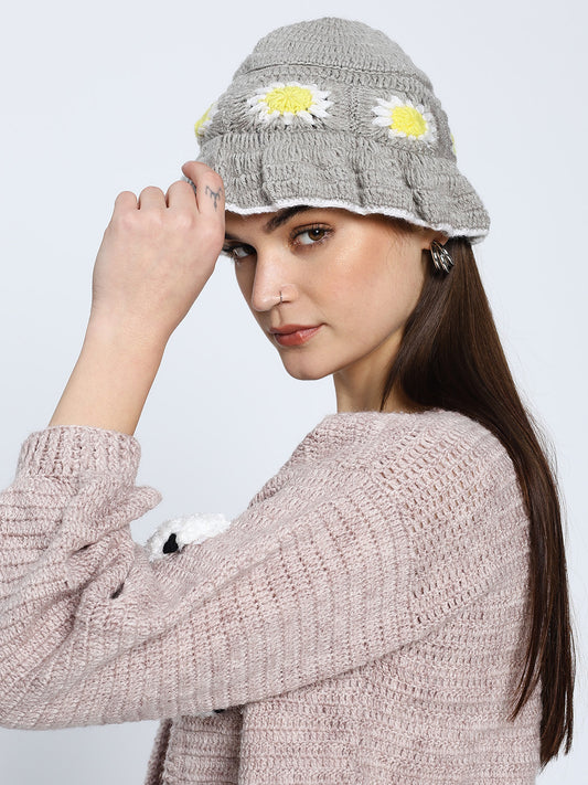 Grey Daisy Beanie