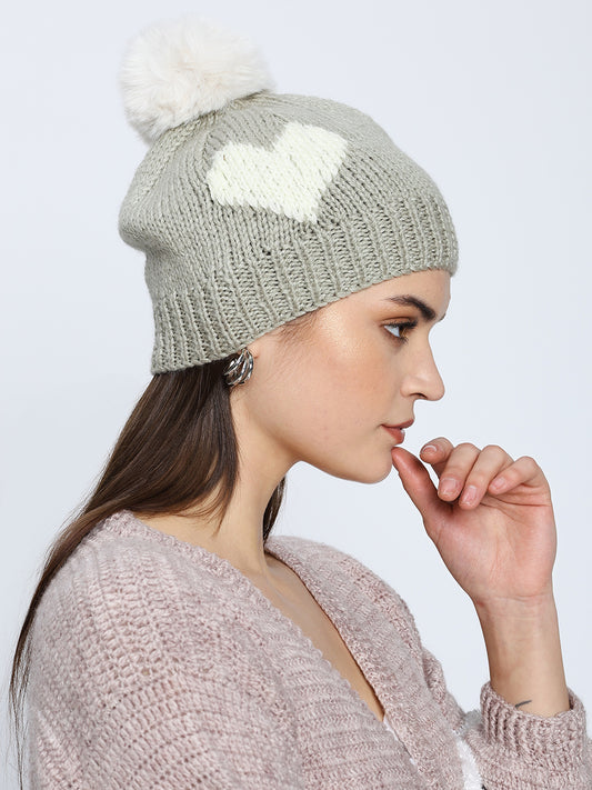 Grey Heart Beanie