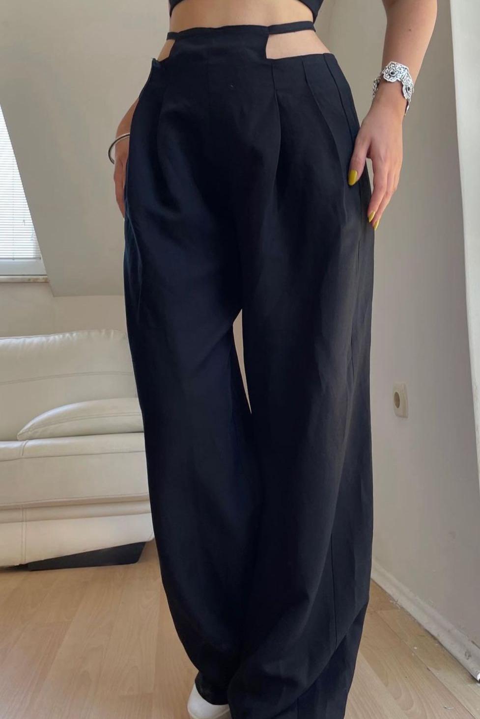 Chic black high waisted pants - SUGERCANDY