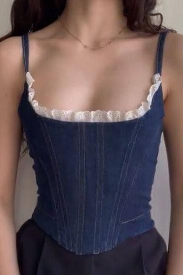Denim Chic Corset - SUGERCANDY