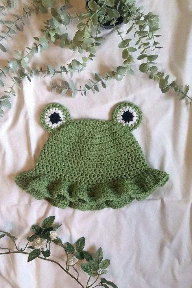 Frog Crochet Bucket Hat - SUGERCANDY