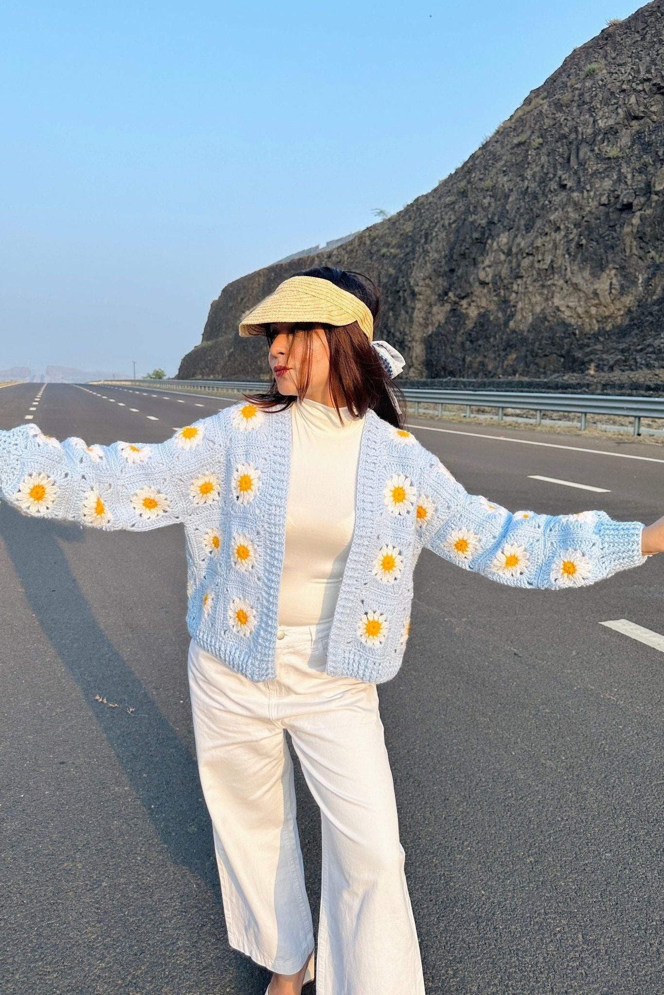 Light blue picnic crochet cardigan - SUGERCANDY