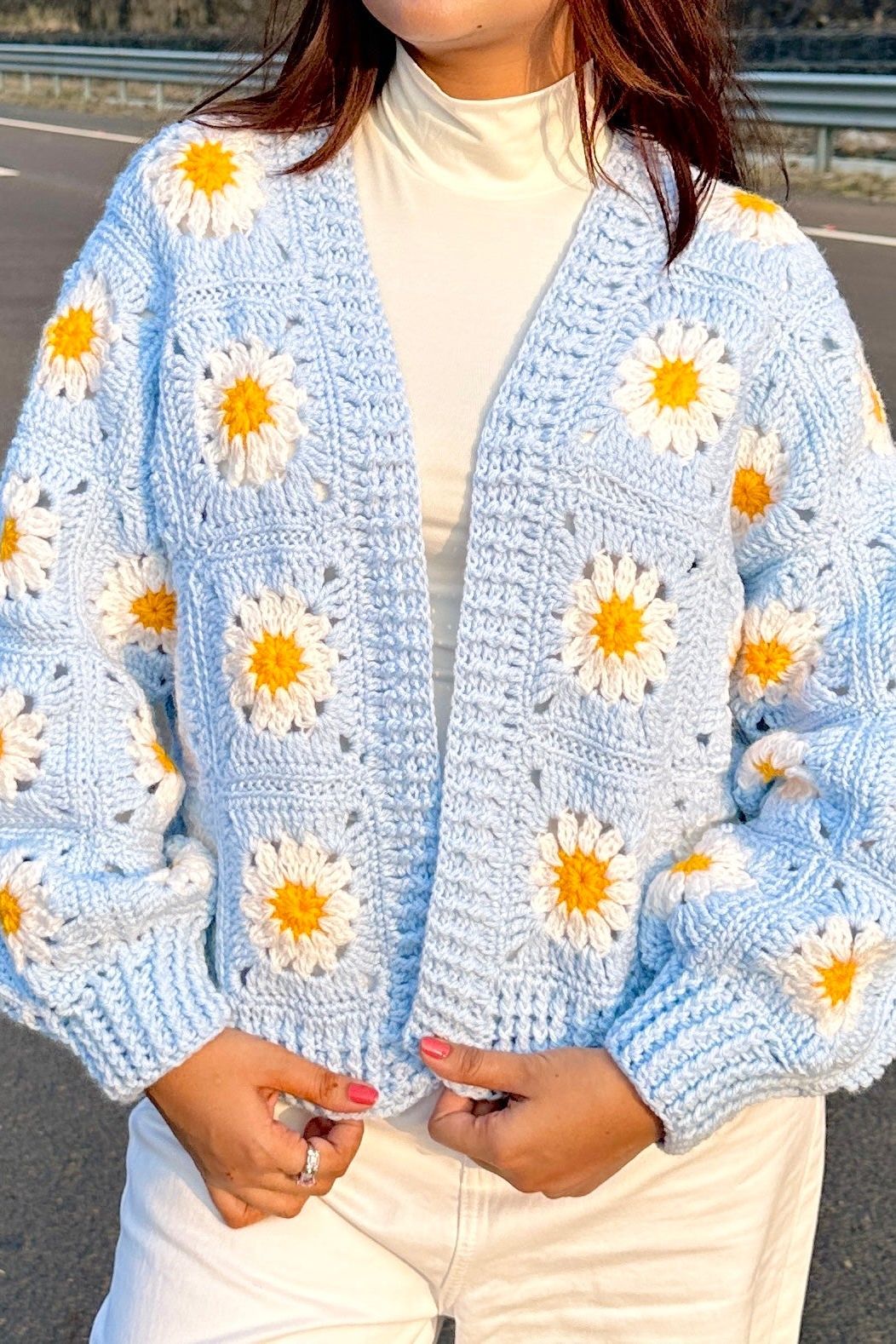 Light blue picnic crochet cardigan - SUGERCANDY