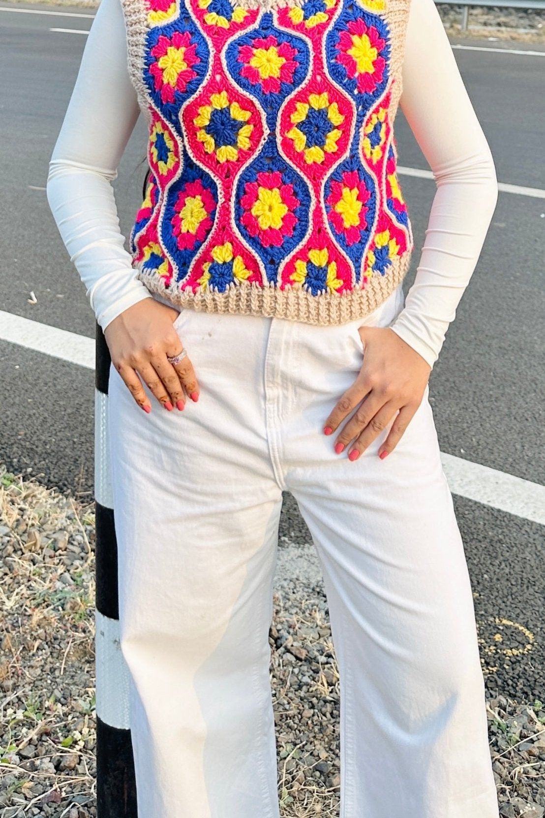 Multicoloured crochet waist - SUGERCANDY