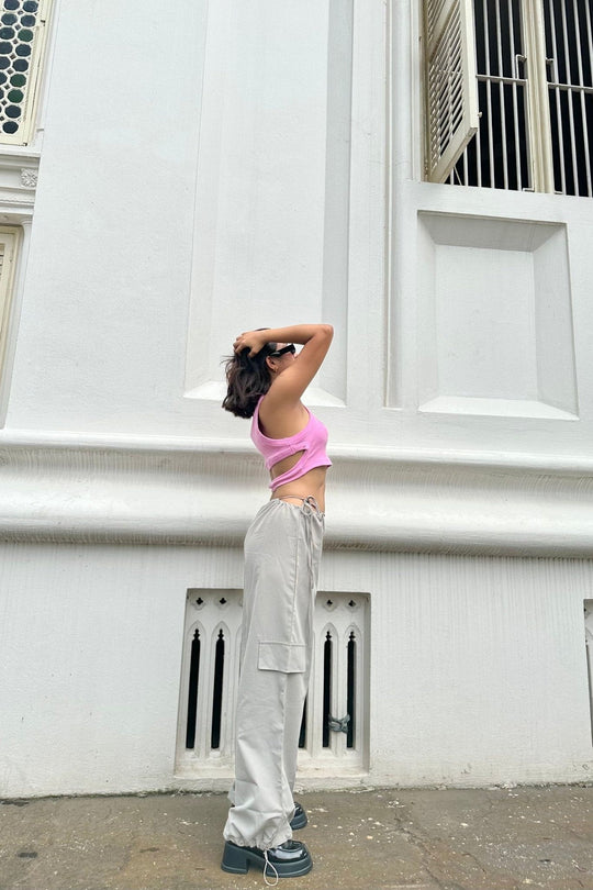 Pink lazy teddy back cut cami top - SUGERCANDY