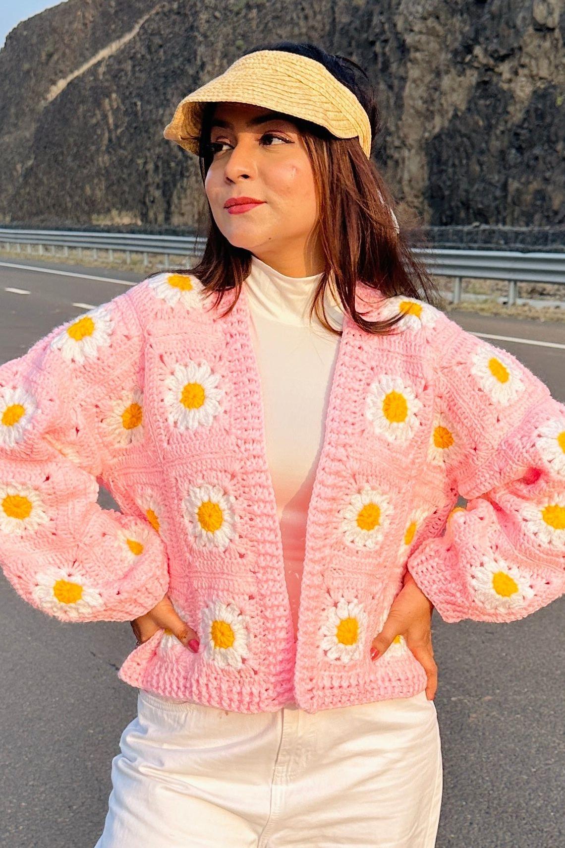 Pink picnic crochet cardigan - SUGERCANDY