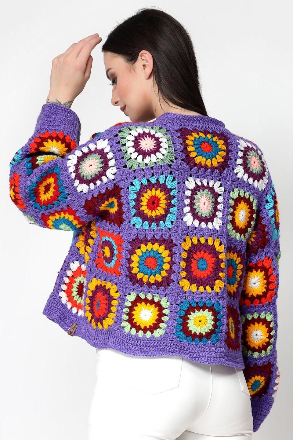 Purple bohemian crochet cardigan - SUGERCANDY